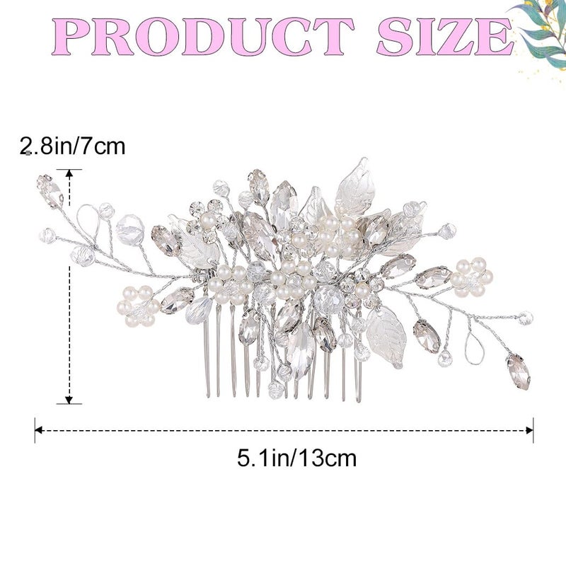 JEAIRTS Crystal Hair Comb Silver Bridal Pearl Headpiece Wedding Hair Accessories for Women - Image 5