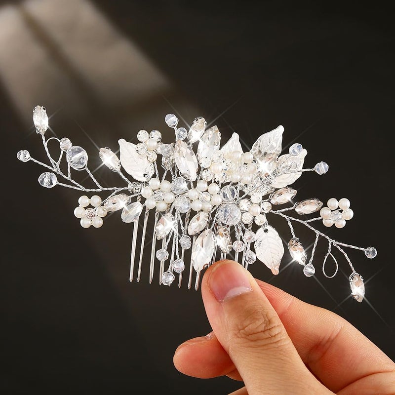 JEAIRTS Crystal Hair Comb Silver Bridal Pearl Headpiece Wedding Hair Accessories for Women - Image 1