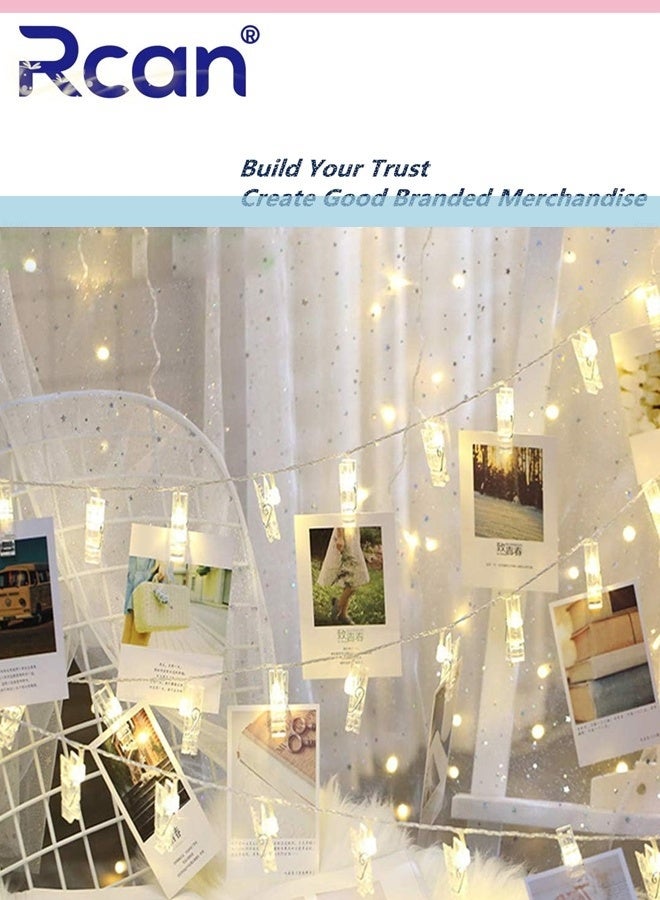 Rcan 20 LED Photo Clip Copper String Lights Twinkle Starry Lights Battery Powered Hang Pictures Cards Bedroom Wall Decorations for Home Bedroom Wall Party Wedding Decor - Image 2
