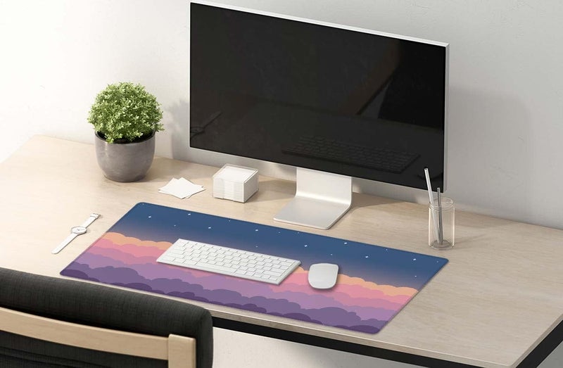 SSOIU Cute Clouds Purple Desk Mat, Desk Mat Cute, Mouse Pad Cute, Desk Pad Cute, Extra Large Desk Mat, Full Desk XXL Extended Gaming Mouse Pad 35.5" X 15.7", Waterproof Desk Mat Stitched Edges - Image 5