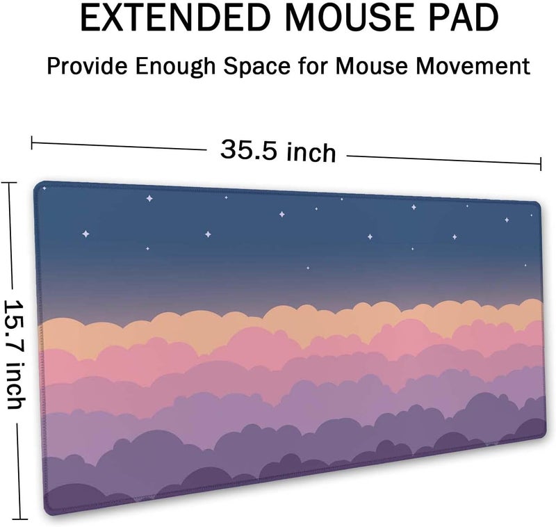 SSOIU Cute Clouds Purple Desk Mat, Desk Mat Cute, Mouse Pad Cute, Desk Pad Cute, Extra Large Desk Mat, Full Desk XXL Extended Gaming Mouse Pad 35.5" X 15.7", Waterproof Desk Mat Stitched Edges - Image 2