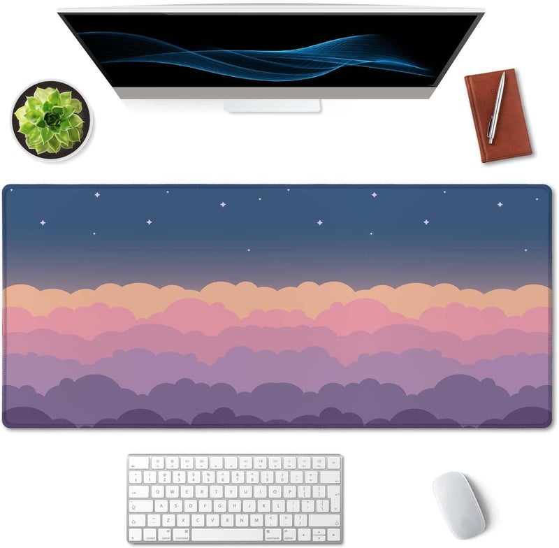 SSOIU Cute Clouds Purple Desk Mat, Desk Mat Cute, Mouse Pad Cute, Desk Pad Cute, Extra Large Desk Mat, Full Desk XXL Extended Gaming Mouse Pad 35.5" X 15.7", Waterproof Desk Mat Stitched Edges - Image 3