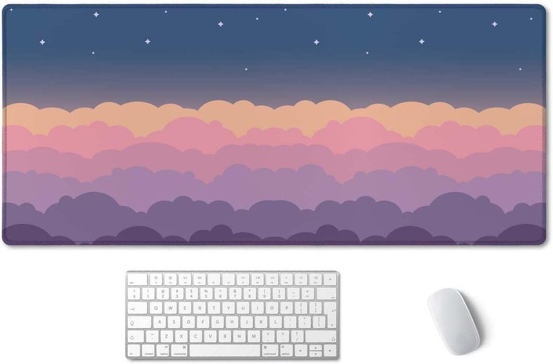 SSOIU Cute Clouds Purple Desk Mat, Desk Mat Cute, Mouse Pad Cute, Desk Pad Cute, Extra Large Desk Mat, Full Desk XXL Extended Gaming Mouse Pad 35.5" X 15.7", Waterproof Desk Mat Stitched Edges - Image 1
