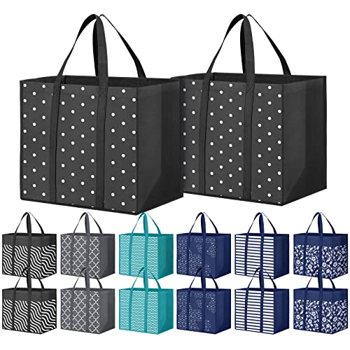 Fab totes 14 Pack Reusable Grocery Bags 35L Large Capacity Shopping Bags Reusable Bags for Groceries Waterproof Tote Bags for Shopping and Picnic with Sturdy Handles