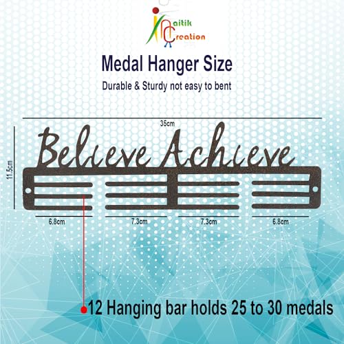 NAITIK CREATION Medal Hanger for Wall – Medal Holder Display Hanger | Holds Up to 65 Medals | Sports Medal Display | Medals Hanger | Premium Antique Golden (Believe Achieve) - Image 5