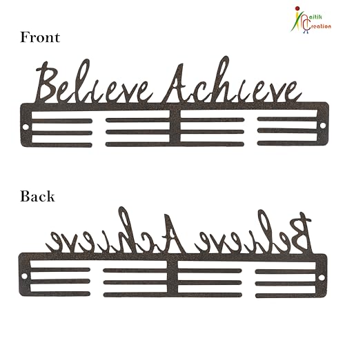 NAITIK CREATION Medal Hanger for Wall – Medal Holder Display Hanger | Holds Up to 65 Medals | Sports Medal Display | Medals Hanger | Premium Antique Golden (Believe Achieve) - Image 3