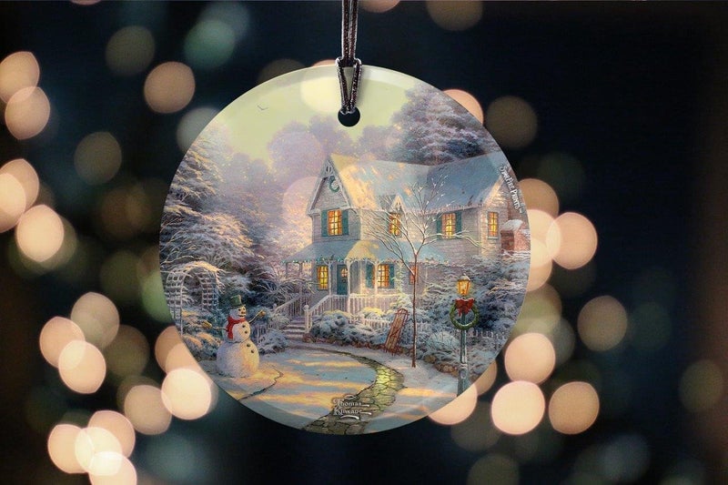 تريند سيترز Trend Petters Thomas Kinkade - Night قبل عيد الميلاد - 3.5 Starfire Prints Accound Glass Print Assactory - تزيين مثالي للهدايا والتجميع - Image 3