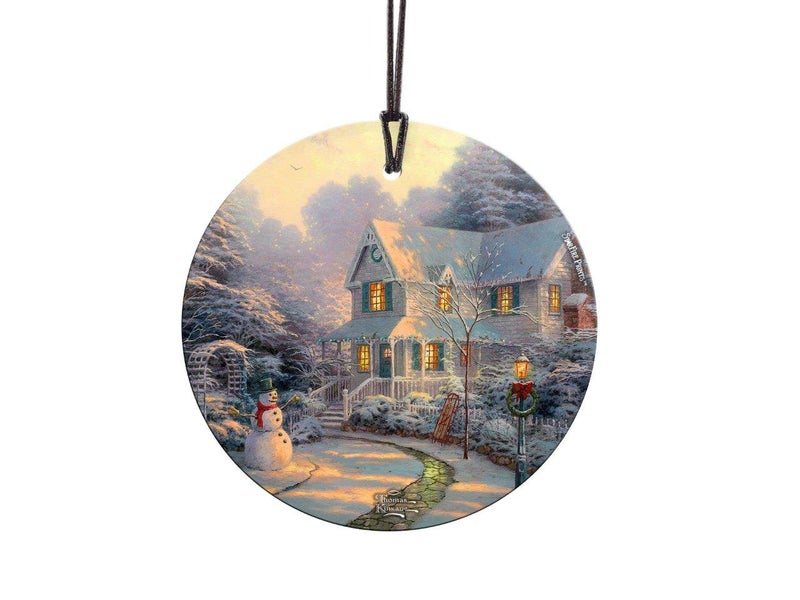 تريند سيترز Trend Petters Thomas Kinkade - Night قبل عيد الميلاد - 3.5 Starfire Prints Accound Glass Print Assactory - تزيين مثالي للهدايا والتجميع - Image 1