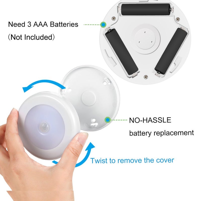 امير ترقية مستشعر الحركة ضوء لاسلكي يعمل بالبطارية LED ضوء الليل خزانة أضواء أضواء الدرج أضواء عفريت أضواء آمنة للممر الحمام غرفة نوم المطبخ (أبيض دافئ - حزمة من 3) - Image 5