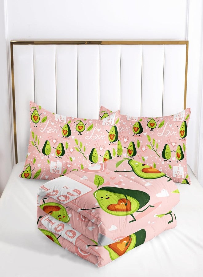 AILONEN Kawaii Avocado Comforter Set Twin Size,Pink Love Cute Avocado Bedding Set for Kids Women,Fruit Printed Bed in a Bag Pink Comforter and 2 Pillowcases for Room Decor,3 Pieces - Image 5
