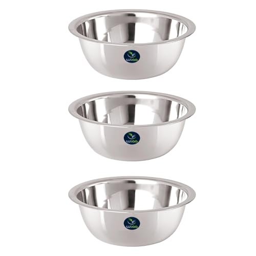 WIAA Stainless Steel Mixing Bowl 1400ml | Food-Grade Steel | Lightweight Round Base Bowl | Stackable, Wide Rim, Multipurpose Kitchen Use (Pack of 3) - Image 1