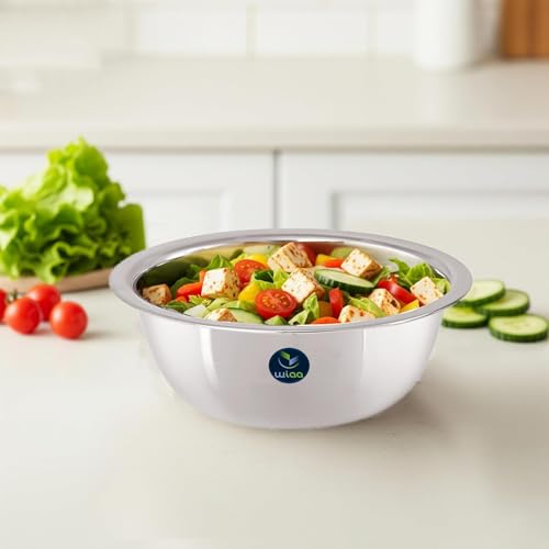 WIAA Stainless Steel Mixing Bowl 1400ml | Food-Grade Steel | Lightweight Round Base Bowl | Stackable, Wide Rim, Multipurpose Kitchen Use (Pack of 3) - Image 5