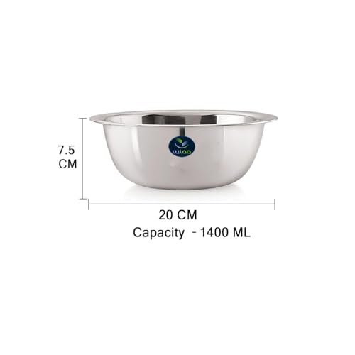 WIAA Stainless Steel Mixing Bowl 1400ml | Food-Grade Steel | Lightweight Round Base Bowl | Stackable, Wide Rim, Multipurpose Kitchen Use (Pack of 3) - Image 2