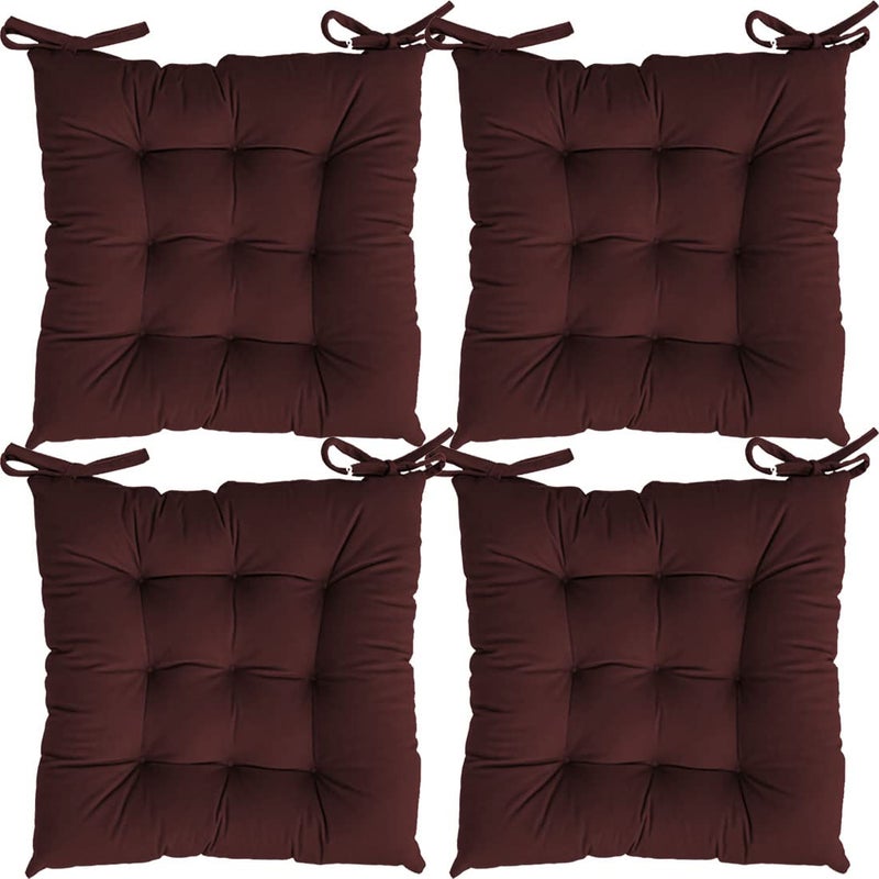 Linenovation Microfiber Square Chair PadCushion for Office Home or Car Sitting with Ties20 Inch X 20 InchMaroonSet of 4 - Image 1