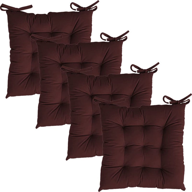 Linenovation Microfiber Square Chair PadCushion for Office Home or Car Sitting with Ties20 Inch X 20 InchMaroonSet of 4 - Image 2