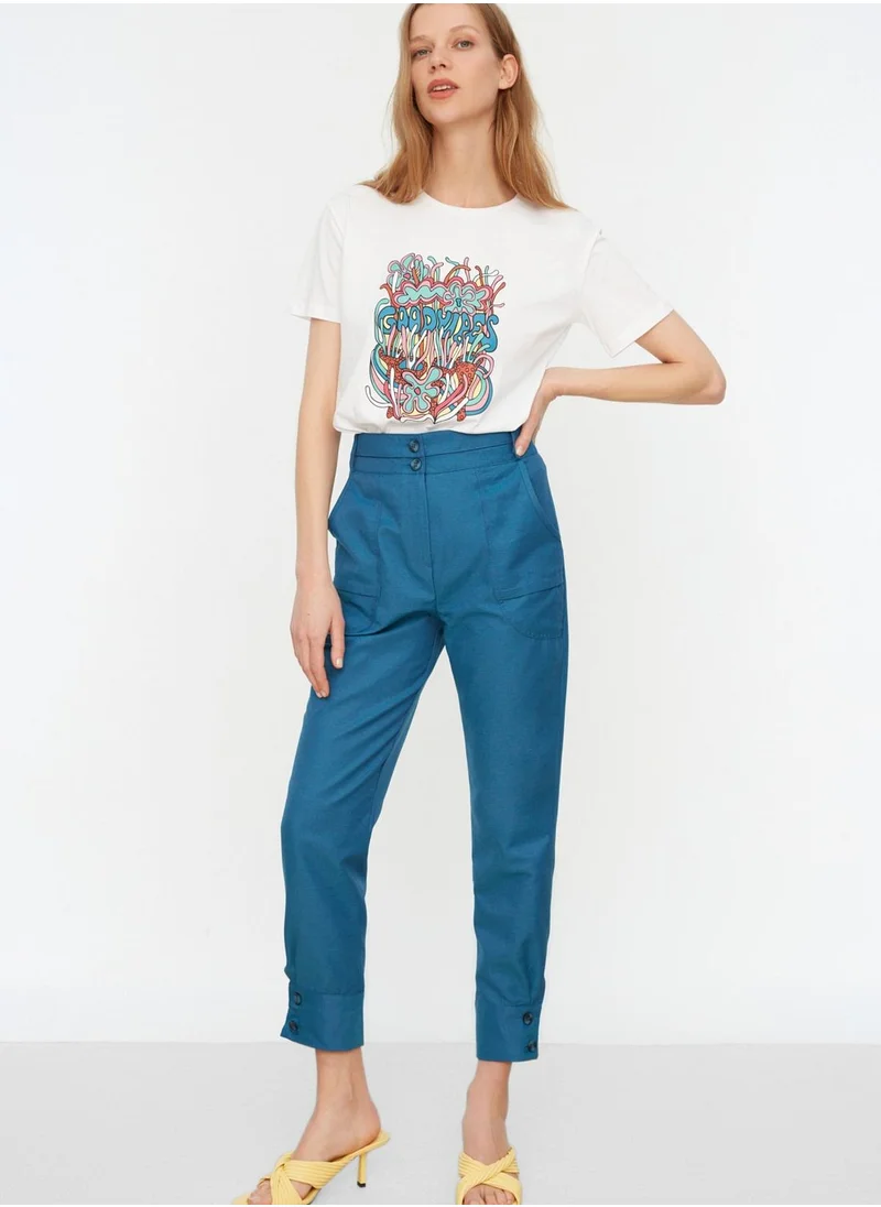 trendyol Button Detail High Waist Pants