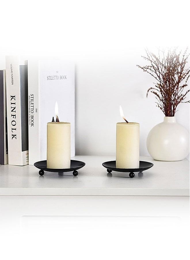 Arabest 2 Pcs Iron Plate Candle Holder, Decorative Iron Pillar Candle Plate, 4.3 inches D x 0.87 inches H, Pedestal Candle Stand for LED & Wax Candles, Incense Cones, Spa - Image 2