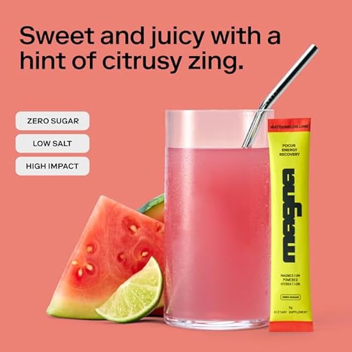 MAGNA Electrolytes Powder Drink Mix for Hydration, Energy & Focus Support with Magnesium L Threonate, Sodium, Potassium, Vitamin D, B6 & B12, Sugar Free, Watermelon Lime Flavor, 7 Servings - Image 2