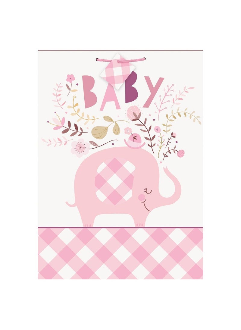 يونيك حقيبة هدايا لحفل استقبال المولود على شكل فيل، ورق وردي، مقاس 45.5 سم - Image 2