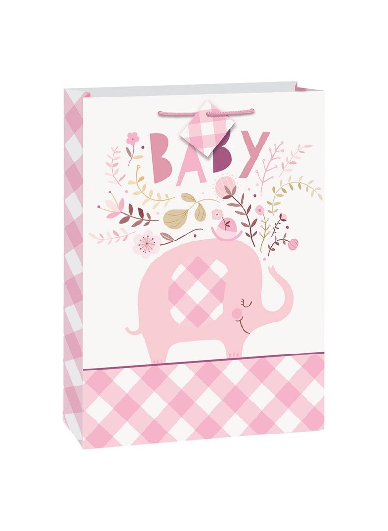 يونيك حقيبة هدايا لحفل استقبال المولود على شكل فيل، ورق وردي، مقاس 45.5 سم - Image 1