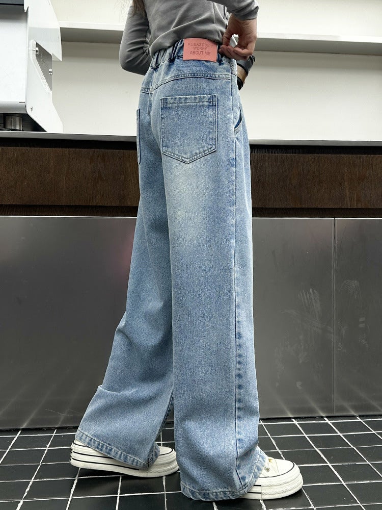 Girls Jeans Girls Big Children Casual Wide Leg Pants Straight Tube Loose Jeans Trendy - Image 4