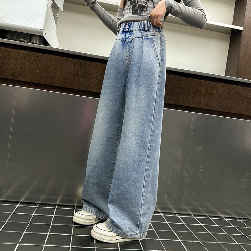 Girls Jeans Girls Big Children Casual Wide Leg Pants Straight Tube Loose Jeans Trendy - Image 1