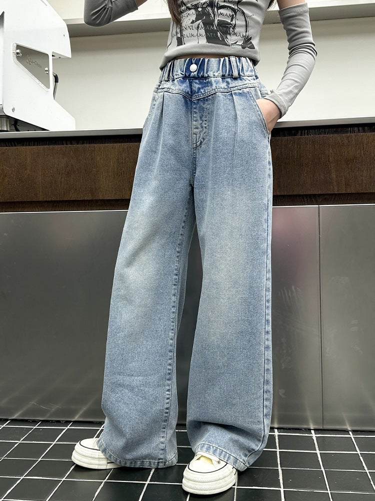 Girls Jeans Girls Big Children Casual Wide Leg Pants Straight Tube Loose Jeans Trendy - Image 5