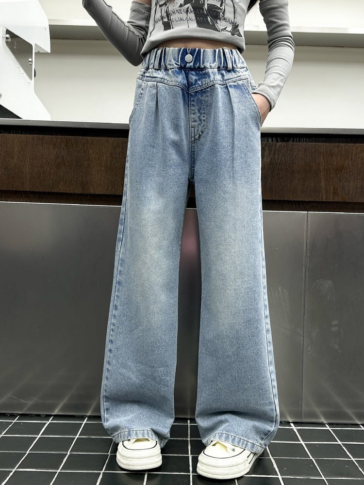 Girls Jeans Girls Big Children Casual Wide Leg Pants Straight Tube Loose Jeans Trendy - Image 2