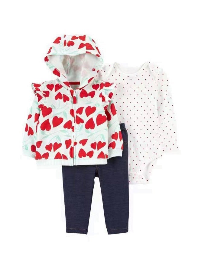 RedMapleTEK Boys And Girls Baby Sweater Jacket Hooded Coat Long-Sleeved Jumpsuit Baby Three-Piece Set - Image 1