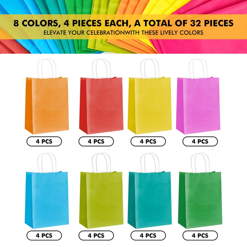 RACETOP 32 Pack Small Paper Gift Bags with Handles, 5.8"Ã—3.2"Ã—8.25" Kraft Paper Party Favor Bags Bulk for Kids Birthday, Baby Shower, Crafts, Wedding, Party Supplies (8 Colors) - Image 4