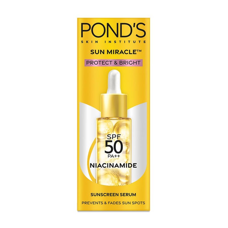 PONDS PONDS Sun Miracle SPF 50 PA Sunscreen Serum  Protect  Bright With 125 Niacinamide Prevent  Fade Dark Spots Lightweight No White Cast 14ml - Image 1