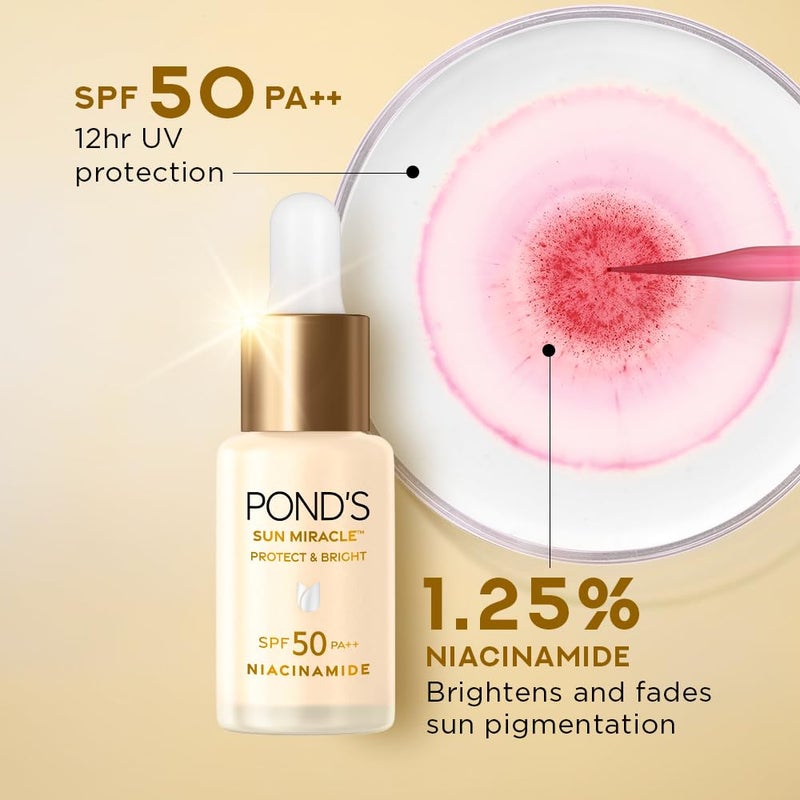 PONDS PONDS Sun Miracle SPF 50 PA Sunscreen Serum  Protect  Bright With 125 Niacinamide Prevent  Fade Dark Spots Lightweight No White Cast 14ml - Image 4