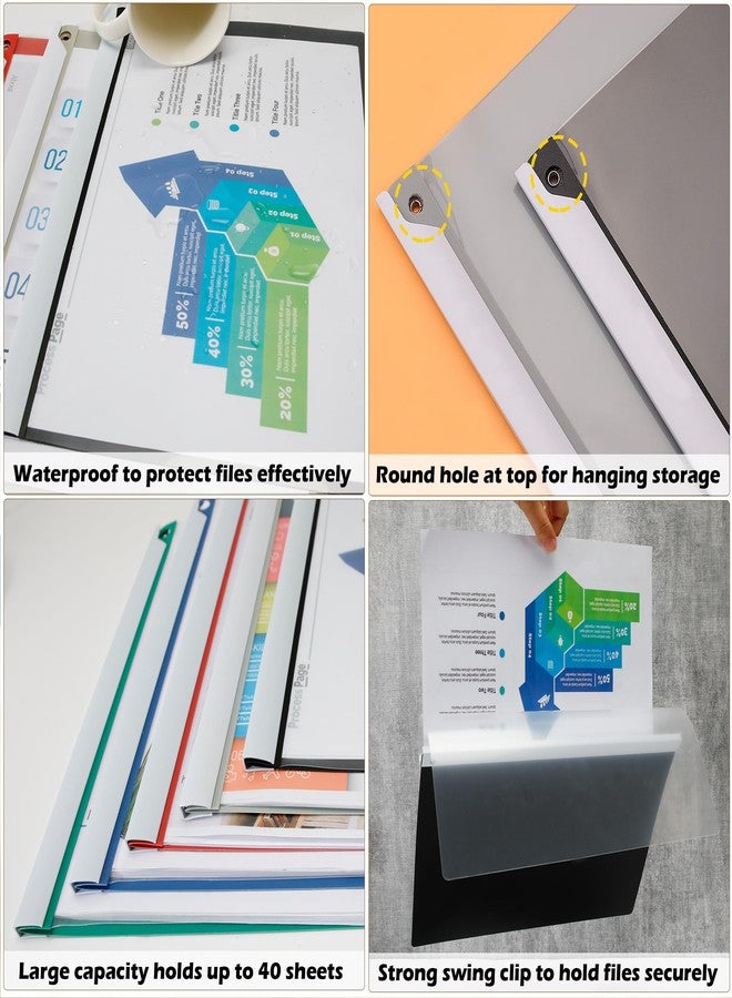 Dlicoda Report Covers with Swing Clip, 10 Pack Clear Front Presentation folders for A4/Letter Size, 8.9'' x 11.9'', 40 Sheet Capacity, No Punch Needed (Multicolor) - Image 4