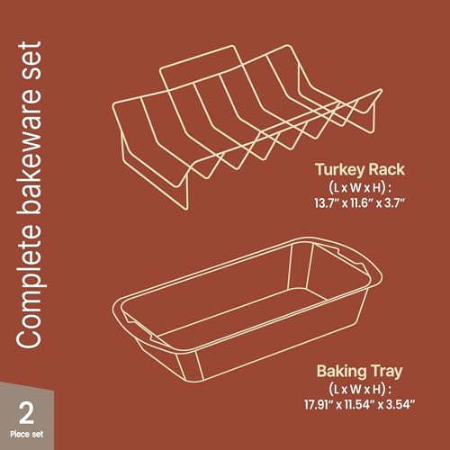 BAKKENMASTER BAKKEN Nonstick Turkey Roasting Pan with Rack 17 X 13 inch Large HeavyDuty Carbon Steel Roasting Pan Wide Handles Versatile for Baking Grilling Roasting Oven Safe Up to 450F Gray Marble - Image 3