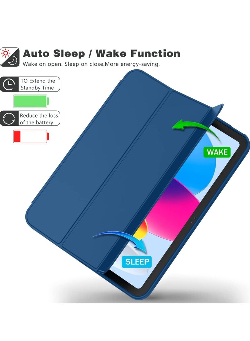 ELTRAZONE New iPad 10.9 Inch Case 2022 (10th Gen) with Pencil Holder, Trifold Stand Smart Case, Soft TPU Back, Auto Wake/Sleep (Navy Blue) - Image 2