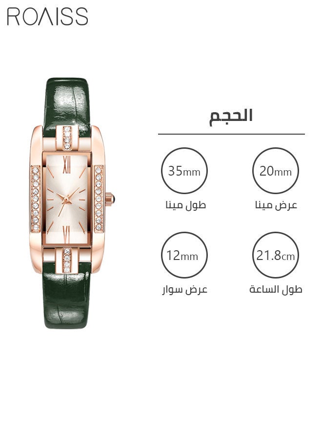 roaiss Women's PU Leather Strap Quartz Watch Analog Display Rectangle White Dial with Rhinestones Decoration Elegant Wristwatch as Gift for Ladies - Image 4