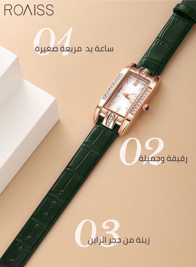 roaiss Women's PU Leather Strap Quartz Watch Analog Display Rectangle White Dial with Rhinestones Decoration Elegant Wristwatch as Gift for Ladies - Image 5