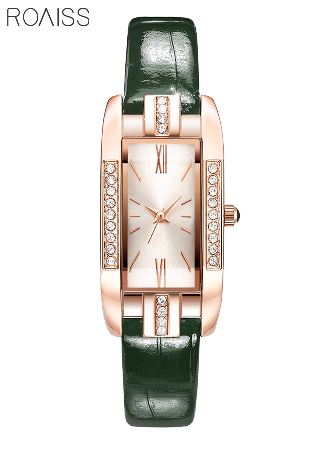 roaiss Women's PU Leather Strap Quartz Watch Analog Display Rectangle White Dial with Rhinestones Decoration Elegant Wristwatch as Gift for Ladies - Image 3