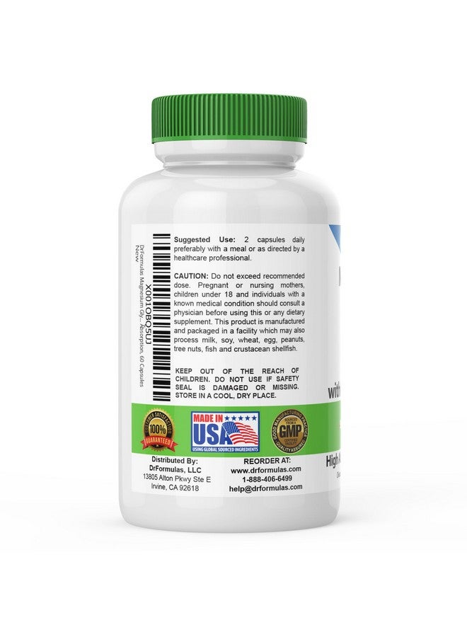 DrFormulas مكمل درفورمولا المغنيسيوم جليسينات 400 ملغ للنساء والرجال والأطفال مع كبسولات المغنيسيوم بيسجليسينات 100% مخلبية لامتصاص أقصى، 60 كبسولة - Image 3