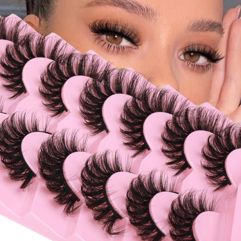 JIMIRE Mink Lashes Wispy Cat Eye Lashes Full 6D Volume False Eyelashes that Look Like Extensions 16MM Thick Soft DCurly Fake Lashes 7 Pairs Pack