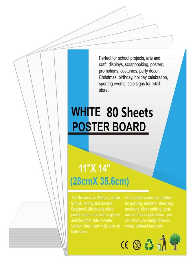 rookea 80Pcs Poster Board White Poster Paper Bulk 11" x 14", ROOKEA 250Gsm Thickness Vision Boards Smart Poster Board for School Arts Craft Projects Presentations Drawing Scrapbooking Blank Graphic Display - Image 1