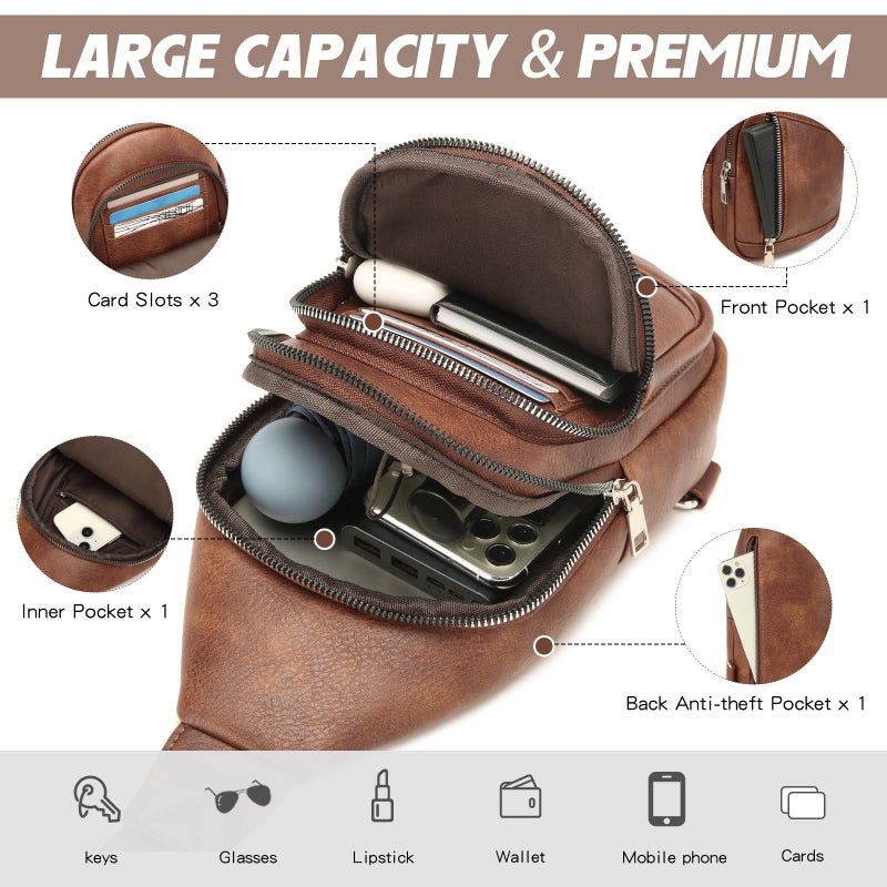 MYHOZEE Sling Bag for Women Trendy Small Sling Backpack Crossbody Purse Faux Leather Cross Body Bag Fanny Packs with 2 Removable & Adjustable Strap Anti Theft Chest Belt Sash Bags for Travel Hiking Cycling - Image 3