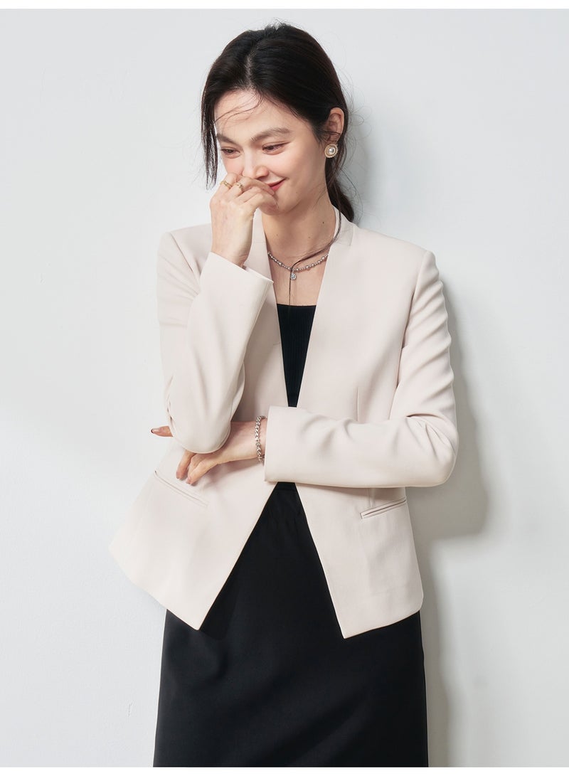 Women Elegant Formal Blazer Jacket - Slim Fit Solid Color Long Sleeve Suit Jacket One Button Workwear Office Wear Casual Outerwear Off White - Image 2