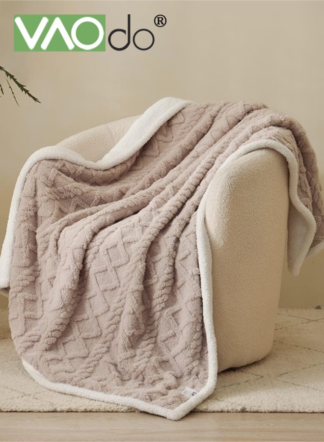 VAOdo Double-sided Blanket with Elegant 3D Pattern, Simple Solid Color Blanket, Soft and Skin-friendly Breathable and Warm Blanket 180*200cm Brown  - Image 1