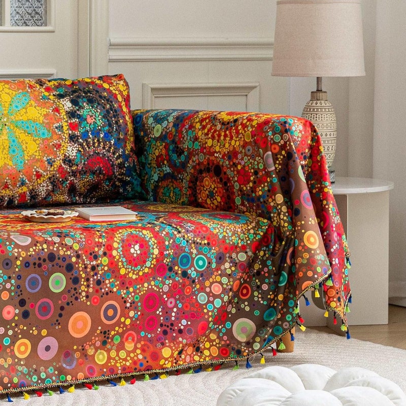 Erbnaryx Boho Couch Cover Sofa Covers Tassels Designe for Sectional Sofa Washable 1 Cushion Couch Living Room (A7, 71"x91") - Image 4