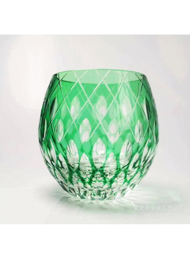 -style Edo Shige Lead-free Crystal Glass Whiskey Wine Glass Hand-carved Blue Daisy Household Glass