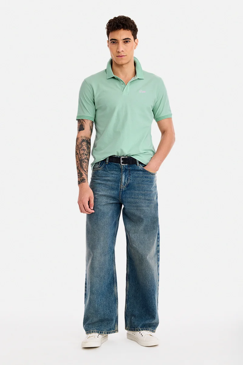 سنيتش Mint Solid Half Sleeve Regular Fit T-Shirt