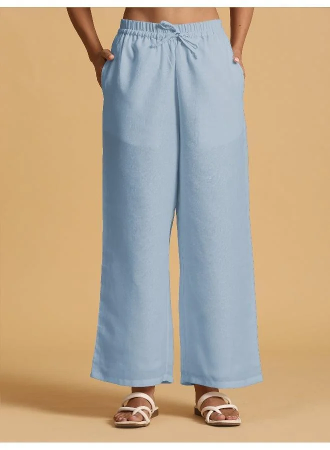 trueBrowns trueBrowns Light Blue Cotton Blend Straight Drawstring Pants