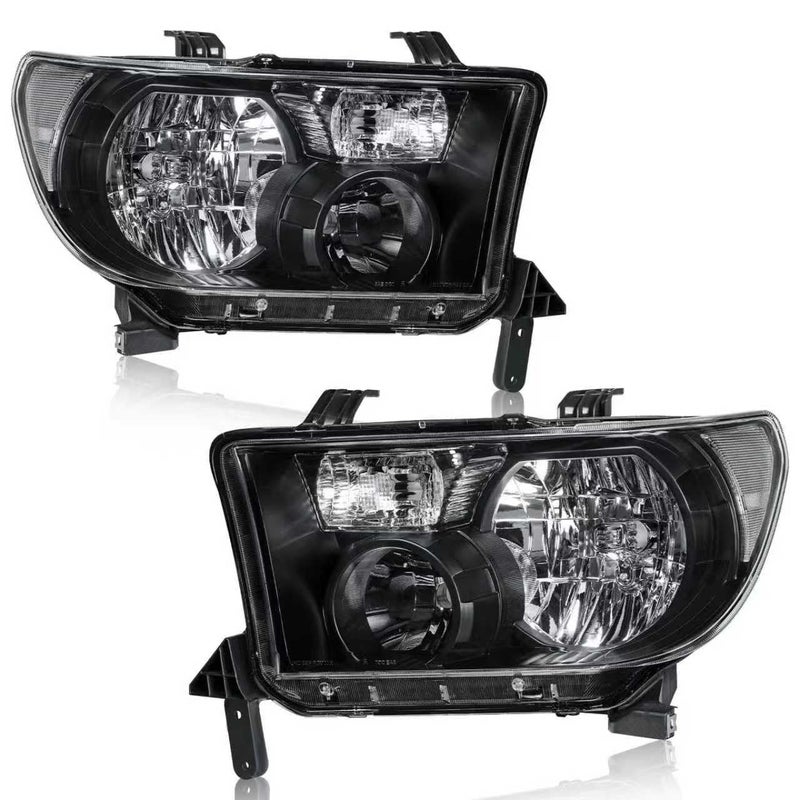 Fullux for 2007-2013 Toyota Tundra Headlights Assembly Compatible with 2008-2017 Toyota Sequoia 2 Headlamps Black Housing Clear Reflector - Image 1