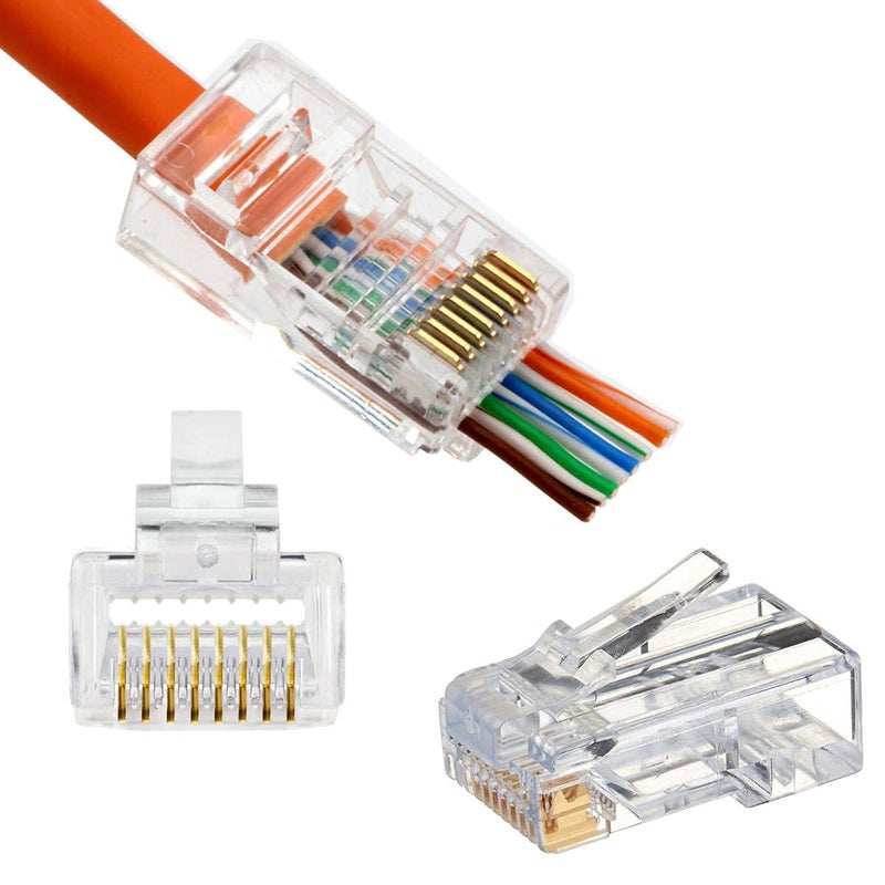 SETH ENTERPRISES (Cat6 100pcs pack) RJ45 CAT6 Pass Through Transparent Connectors, Ethernet Cable Crimp Connectors UTP Network Plug Solid Wire and Standard Cable, LAN Crimp - Image 1